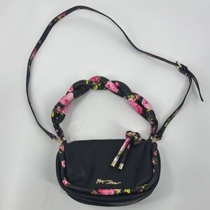 Betsey Johnson Women’s Black With Floral Convertible Shoulder Crossbody Bag EUC